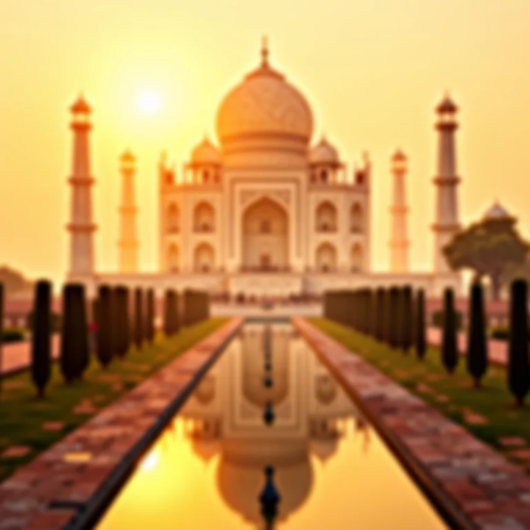 Taj Mahal, Índia, ao pôr do sol.