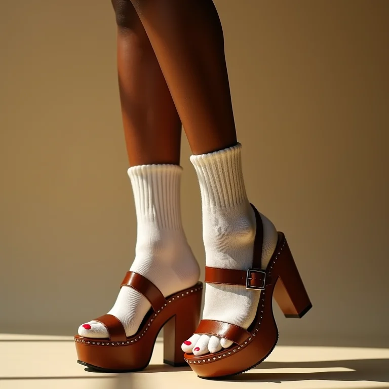 Tamancos plataforma com meias