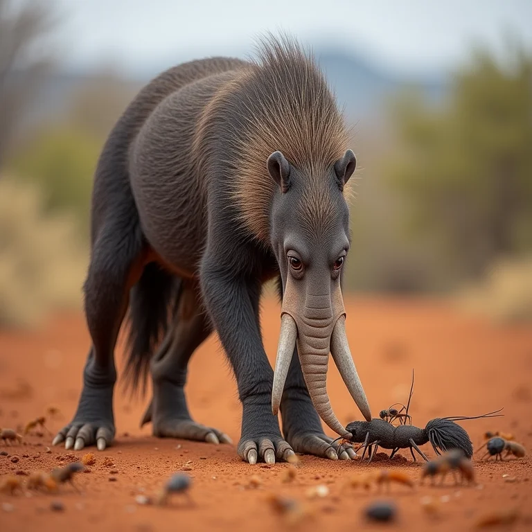 Tamanduá-bandeira caçando formigas