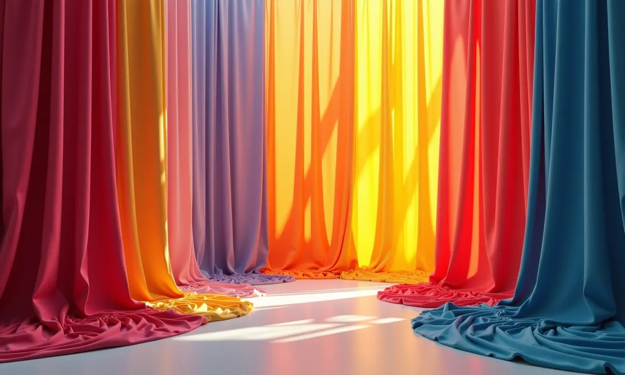 Tecidos coloridos como fundo infinito em estúdio de fotografia