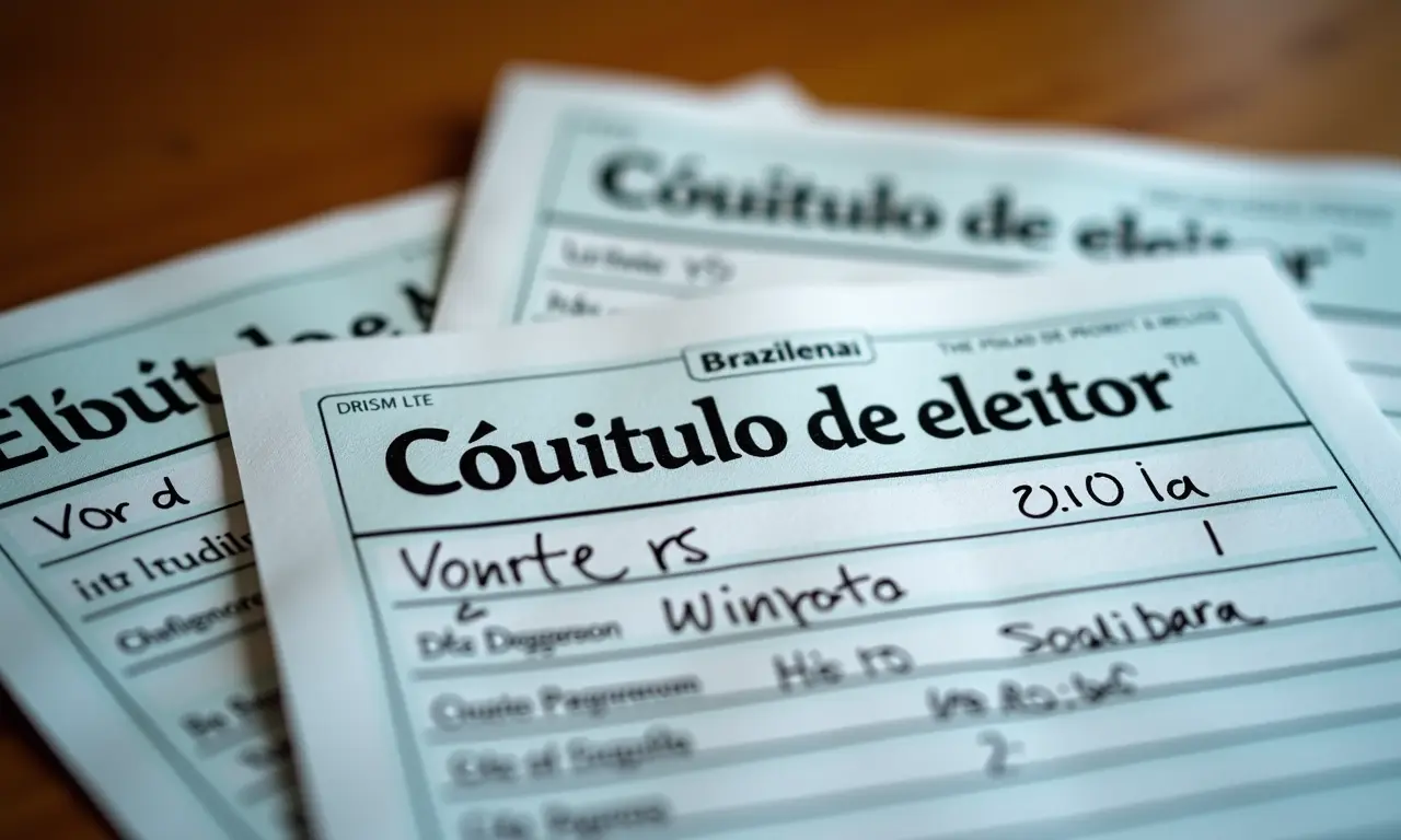 Título de Eleitor brasileiro com comprovantes de votação.