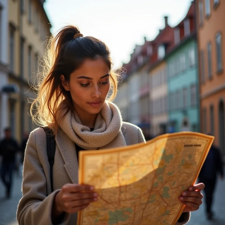 Turista se orientando com um mapa em Tallinn
