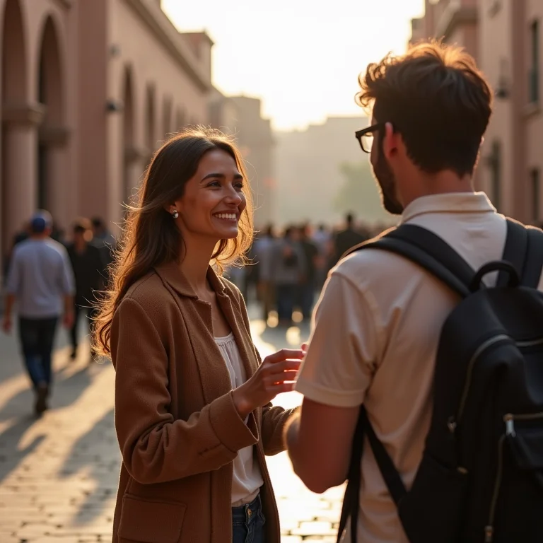 Turista sendo abordada por estranho em Marrakesh