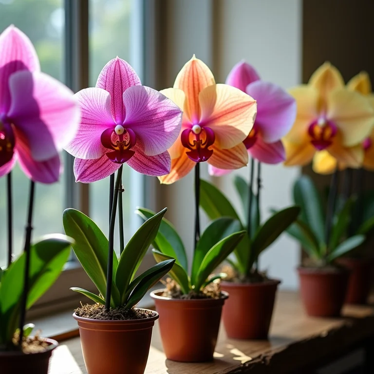 Variedade de orquídeas Dendrobium em vasos