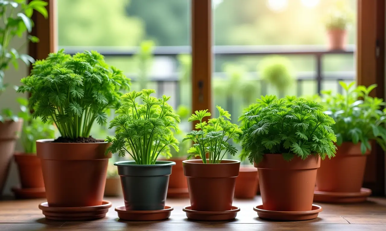 Variedade de vasos ideais para o plantio de salsinha.