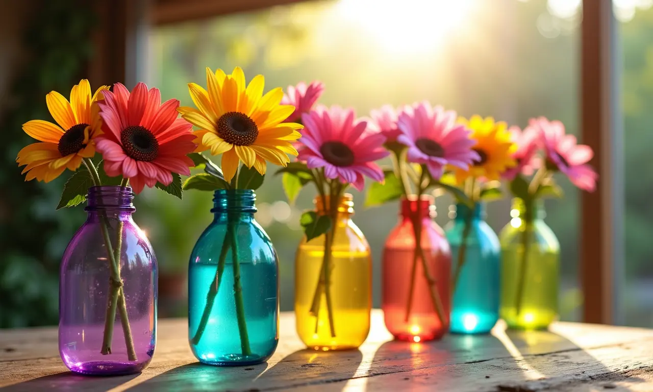 Vasos de flores charmosos feitos de garrafas PET recicladas.