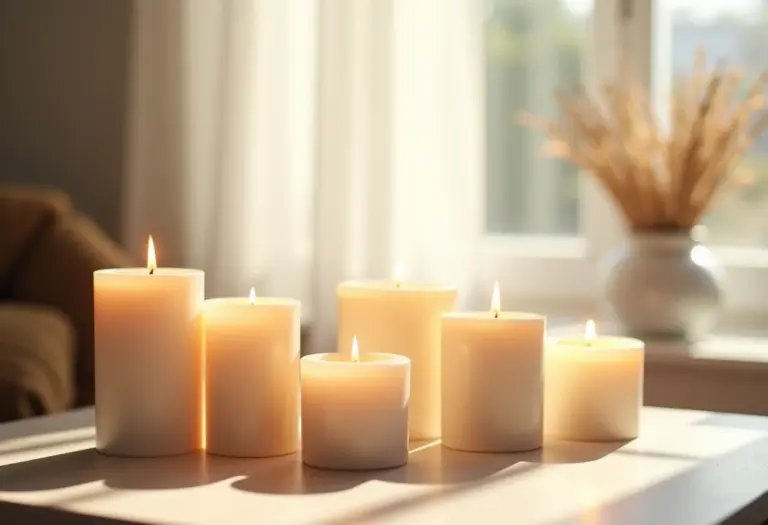 Velas aromáticas acesas em uma sala de estar minimalista