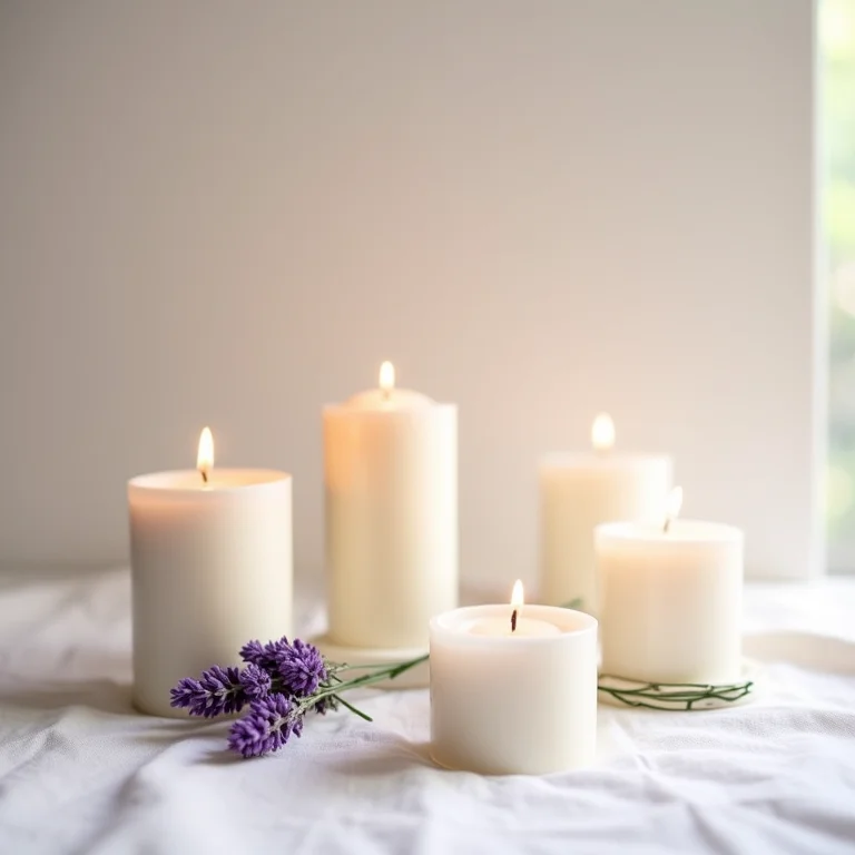 Velas aromáticas de lavanda para relaxamento.