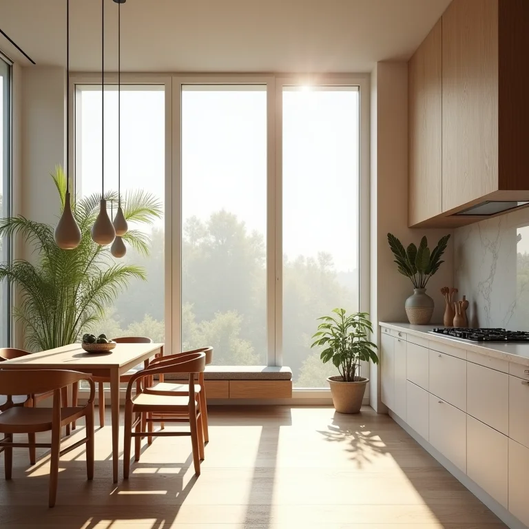 Ventilação natural em ambiente integrado de sala de jantar e cozinha
