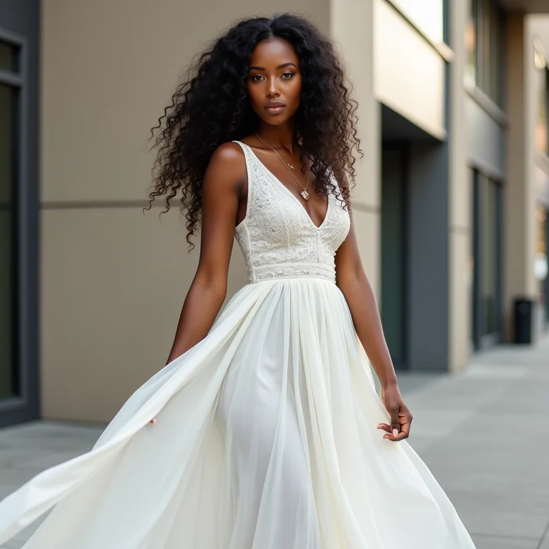 Vestido longo branco bordado para o Ano Novo