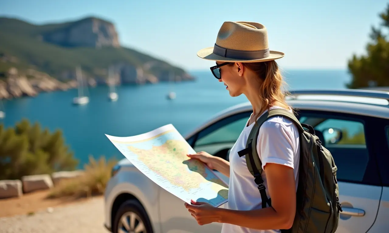 Viajante consultando mapa da Córsega.