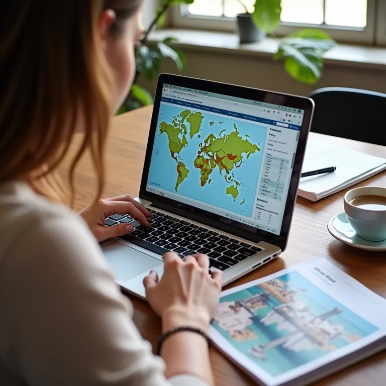 Viajante criando um roteiro personalizado no laptop.