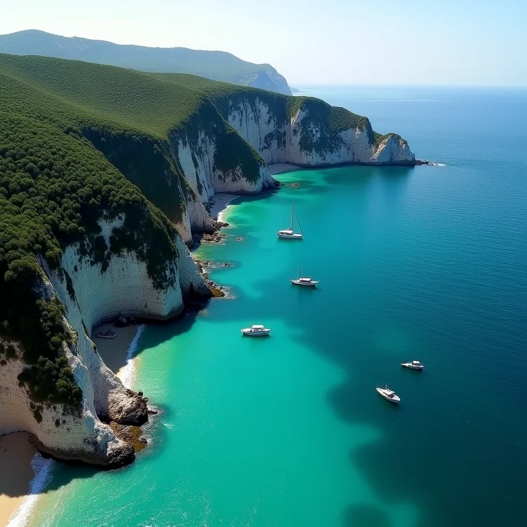 Vista aérea da Praia do Sancho em Fernando de Noronha, Pernambuco.