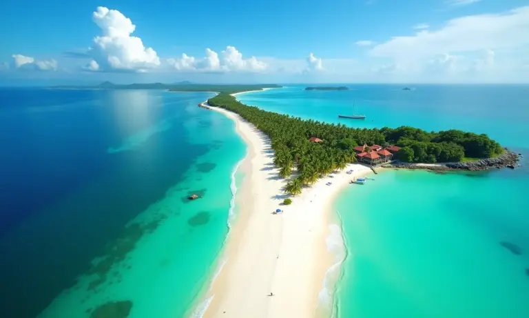 Vista aérea deslumbrante da costa de Alagoas, com águas turquesa e areia branca.