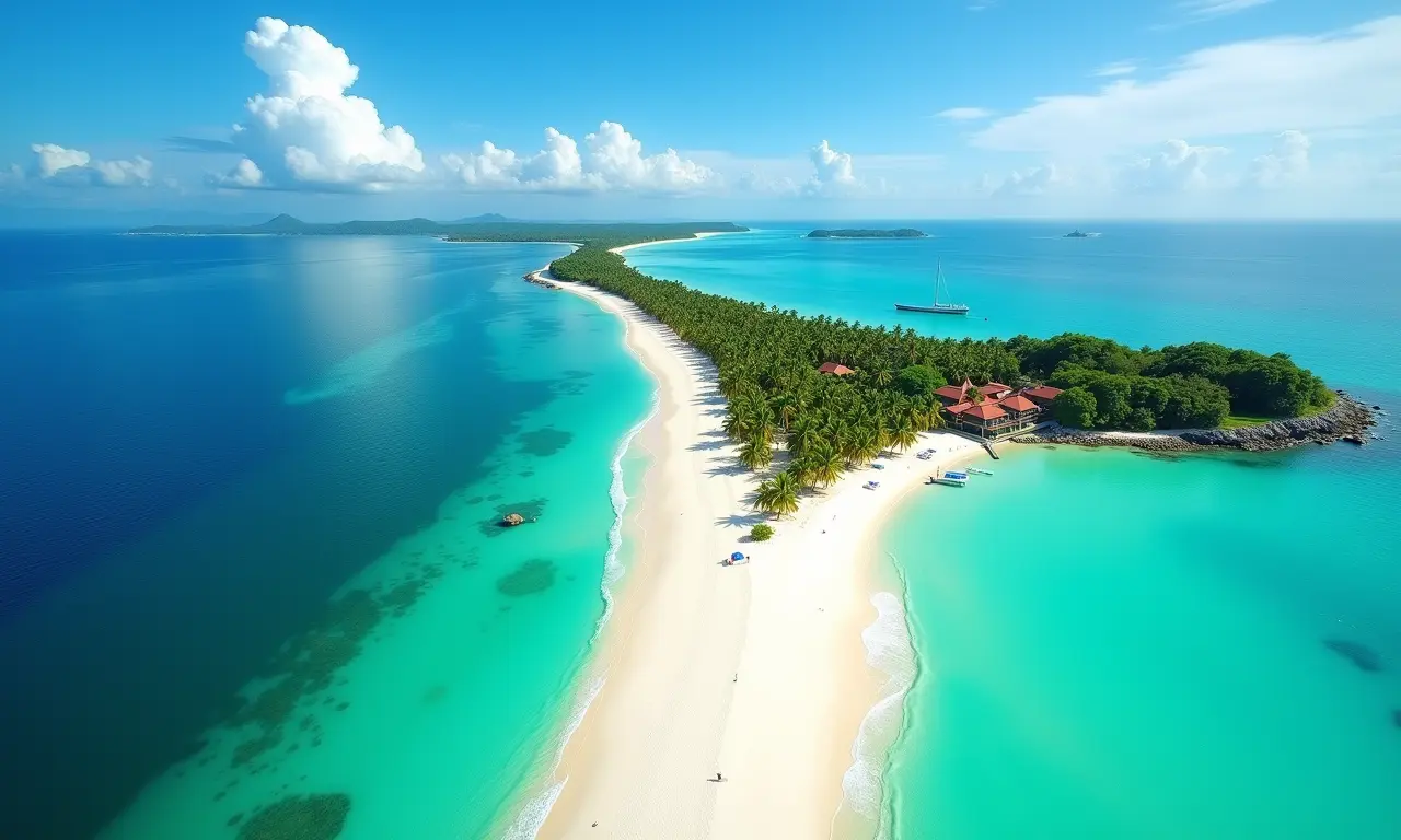 Vista aérea deslumbrante da costa de Alagoas, com águas turquesa e areia branca.