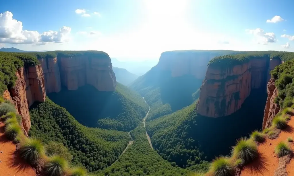 Vista panorâmica da Chapada Diamantina, Bahia, com paisagens exuberantes.