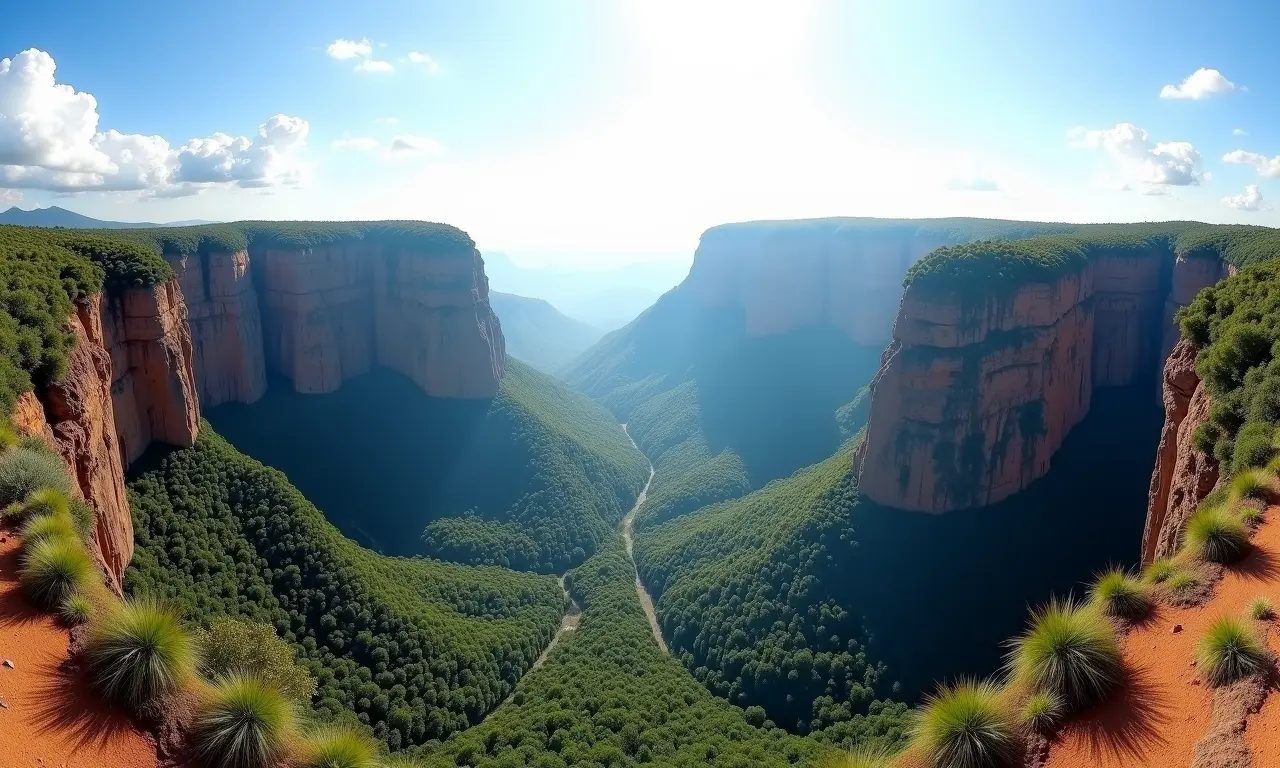 Vista panorâmica da Chapada Diamantina, Bahia, com paisagens exuberantes.