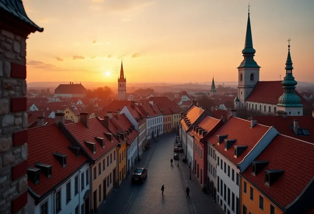 Vista panorâmica da Cidade Velha de Tallinn ao pôr do sol