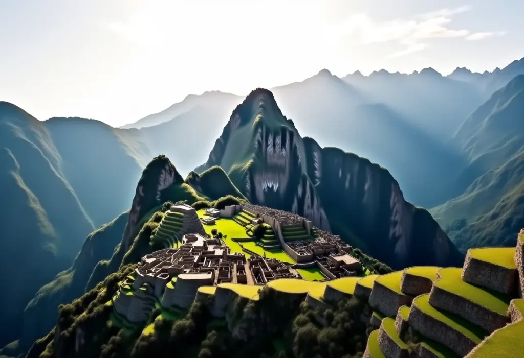 Vista panorâmica de Machu Picchu ao amanhecer