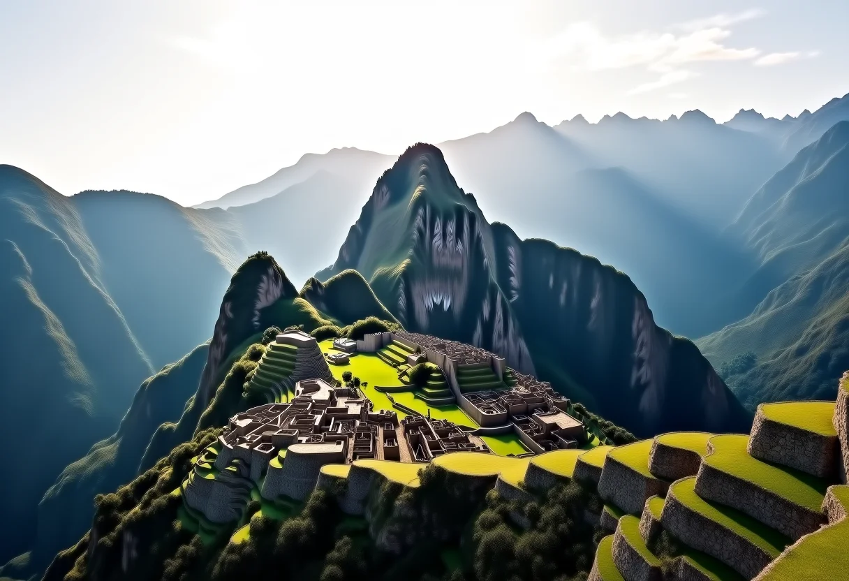 Vista panorâmica de Machu Picchu ao amanhecer