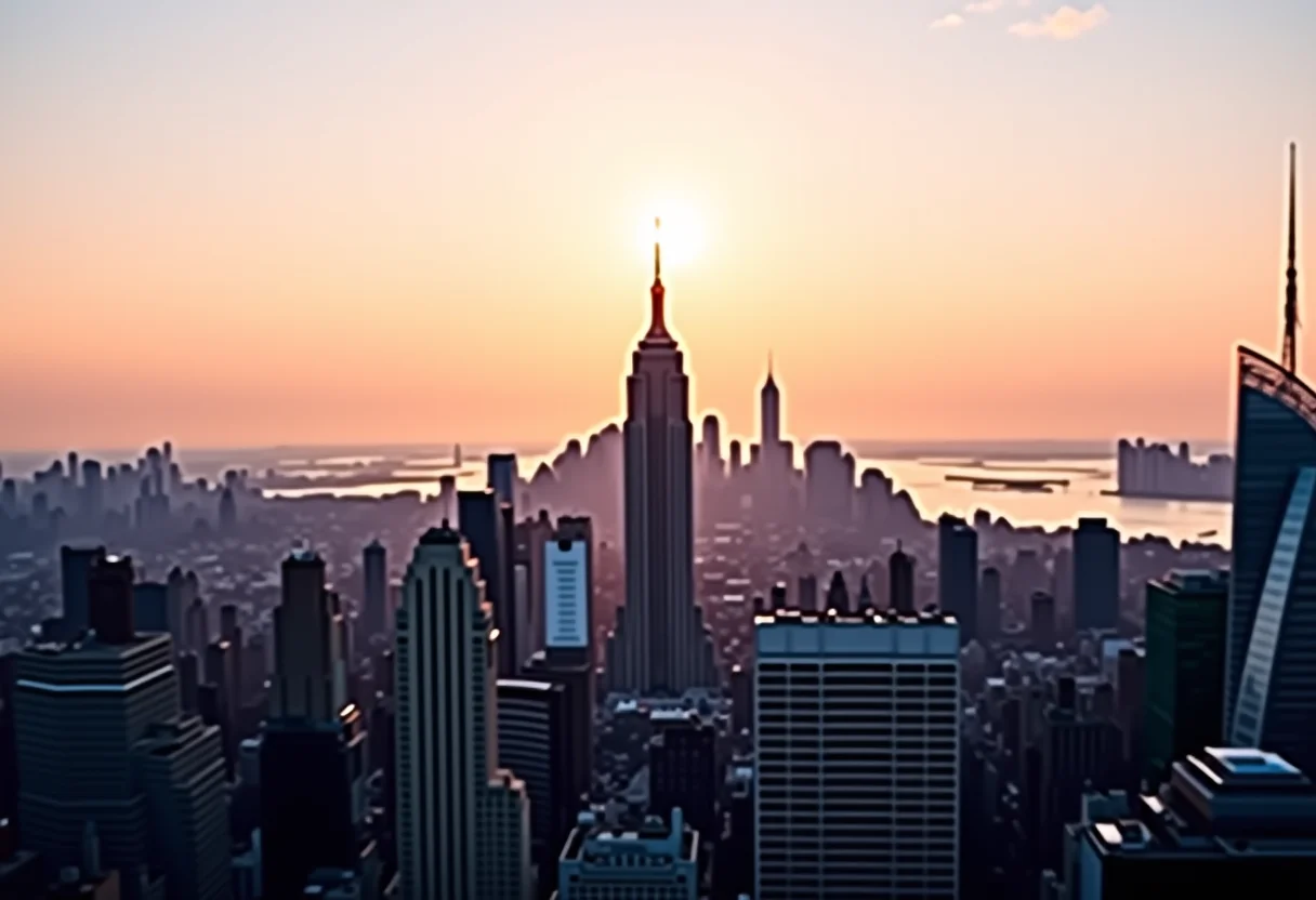 Vista panorâmica de Nova York ao pôr do sol