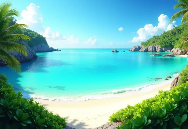 Vista panorâmica de praia tropical exuberante no Litoral Norte