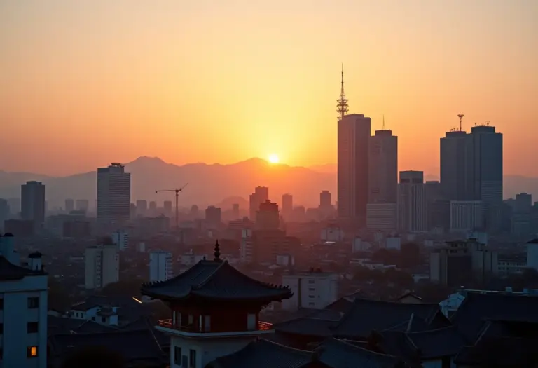 Vista panorâmica de Seul ao entardecer, Coreia do Sul