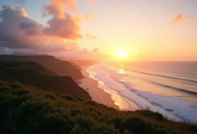 Vista panorâmica do Litoral Norte ao pôr do sol