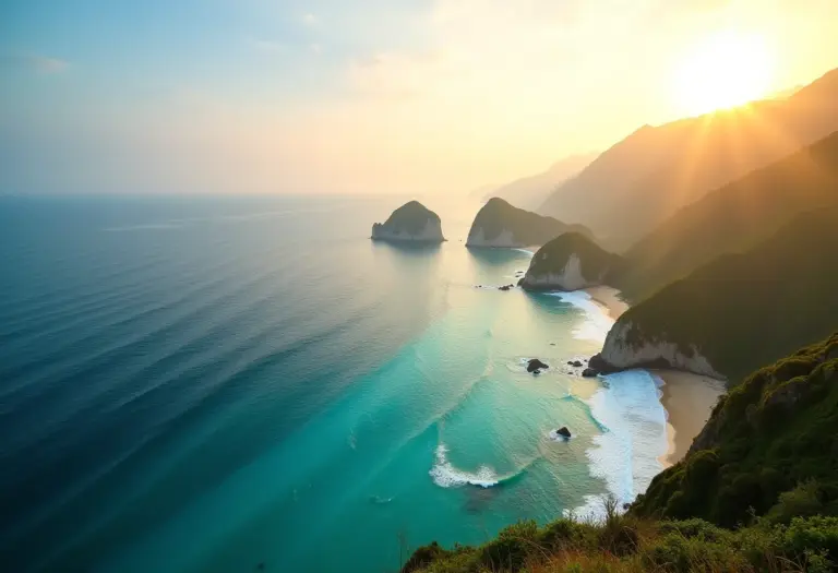 Vista panorâmica do Litoral Norte de São Paulo ao entardecer