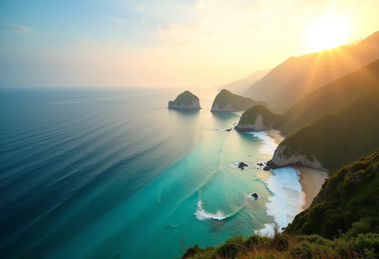 Vista panorâmica do Litoral Norte de São Paulo ao entardecer