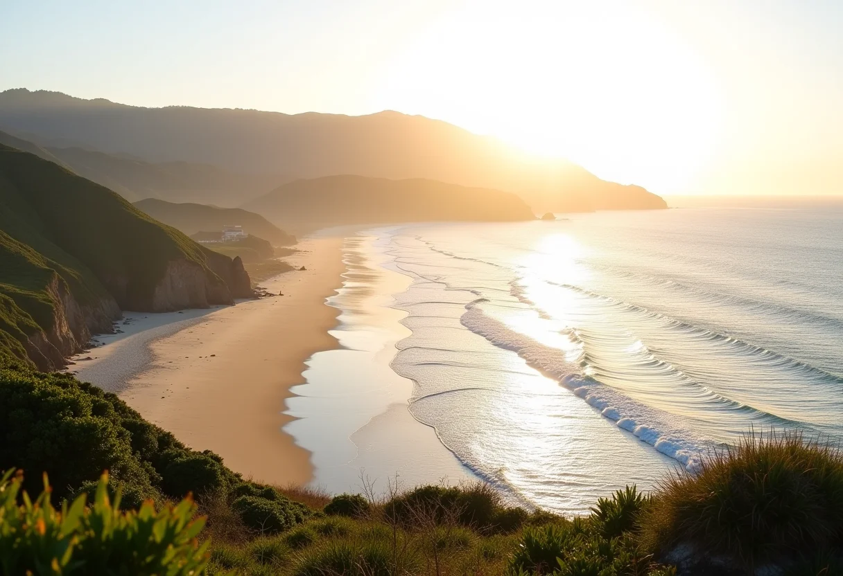 Vista panorâmica do Litoral Norte de São Paulo ao entardecer