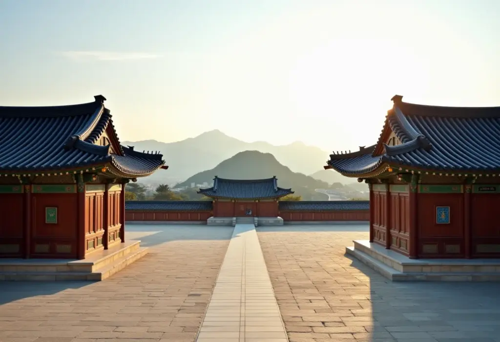 Vista panorâmica do Palácio Gyeongbokgung em Seul.