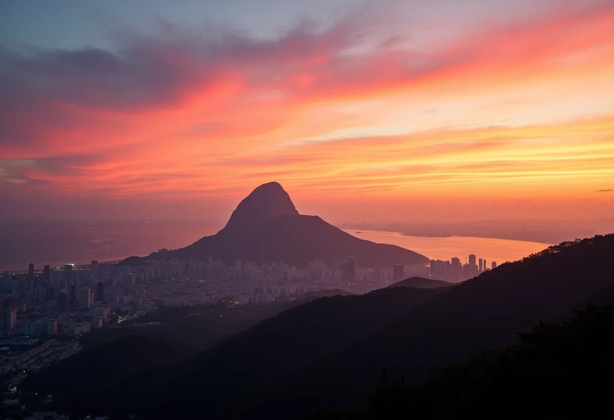 Vista panorâmica do Pão de Açúcar ao pôr do sol