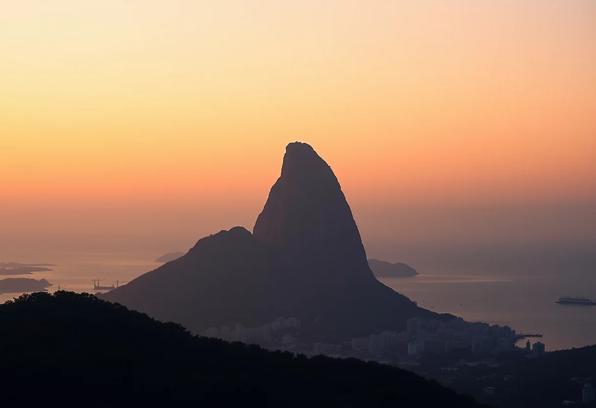Vista panorâmica do Pão de Açúcar ao pôr do sol