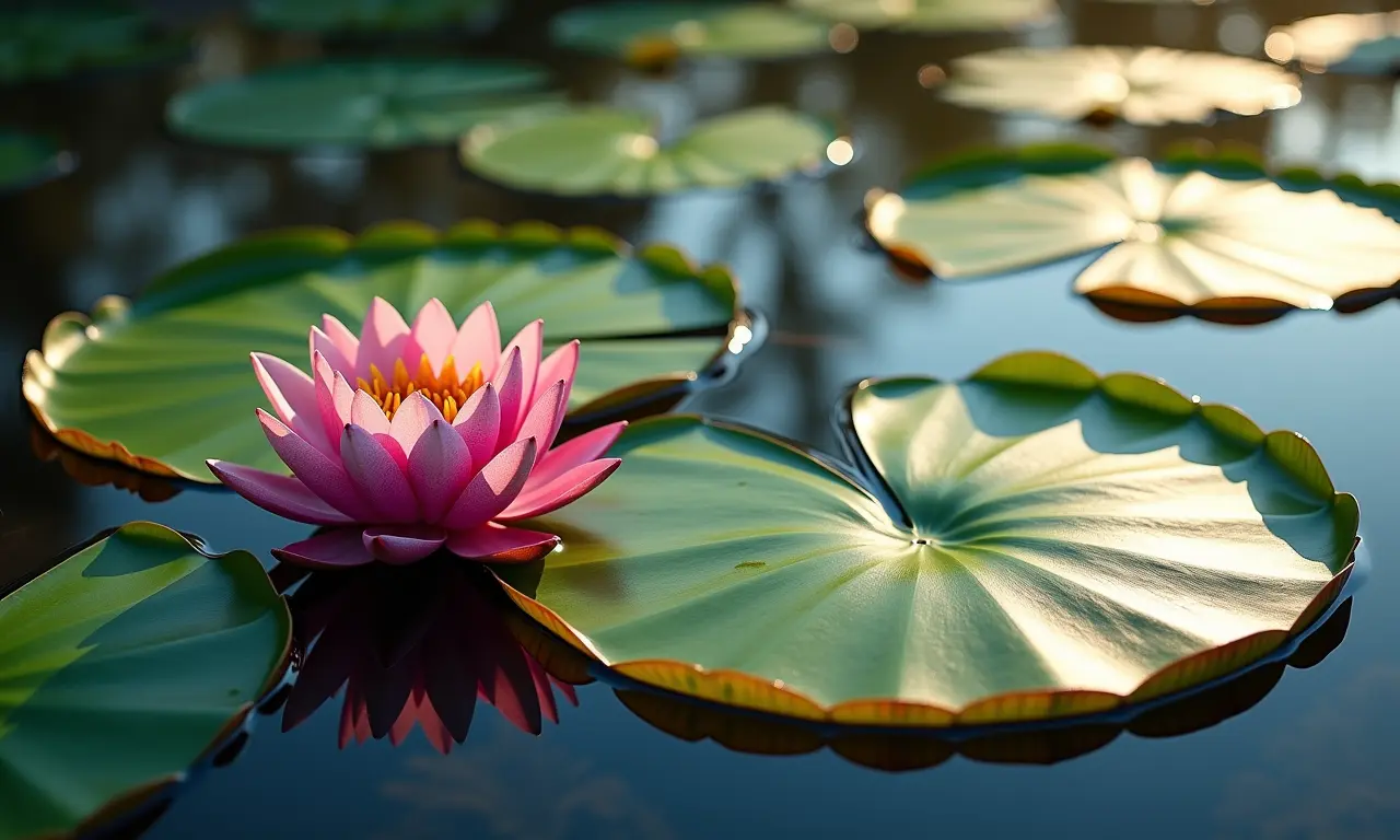 Vitórias-régias flutuando em águas calmas no Pantanal.