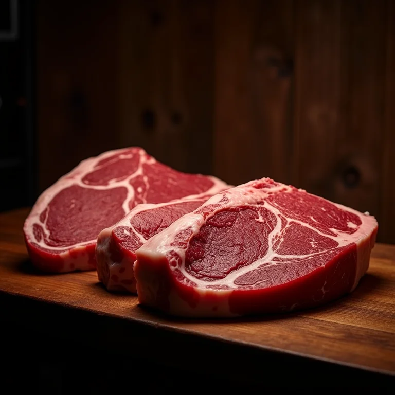 Vitrine de açougue exibindo cortes de picanha argentina de alta qualidade.