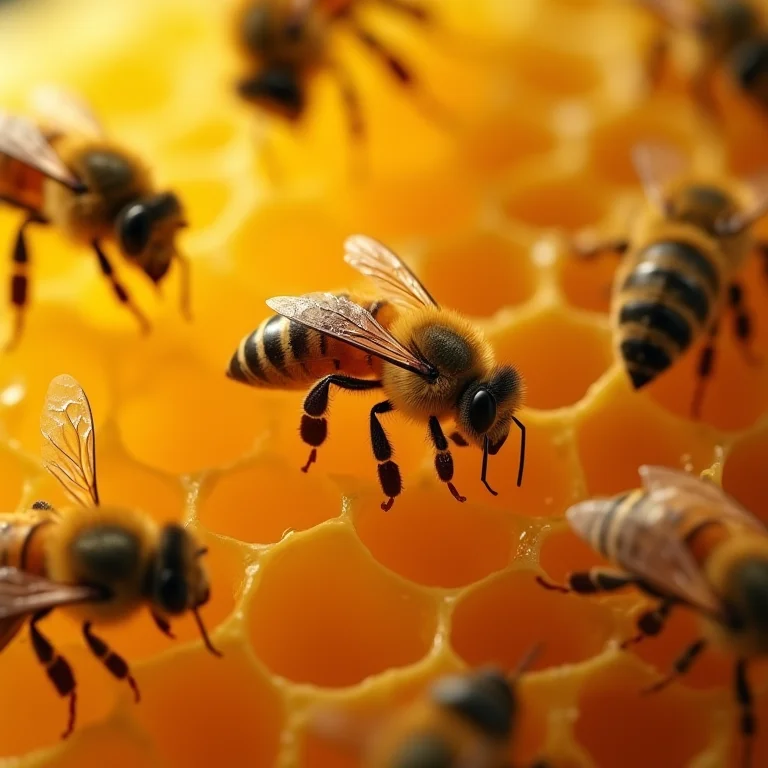 Abelhas dançando ao redor do favo de mel