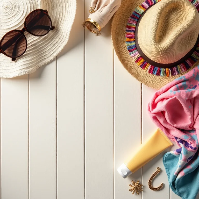 Acessórios de praia em flat lay