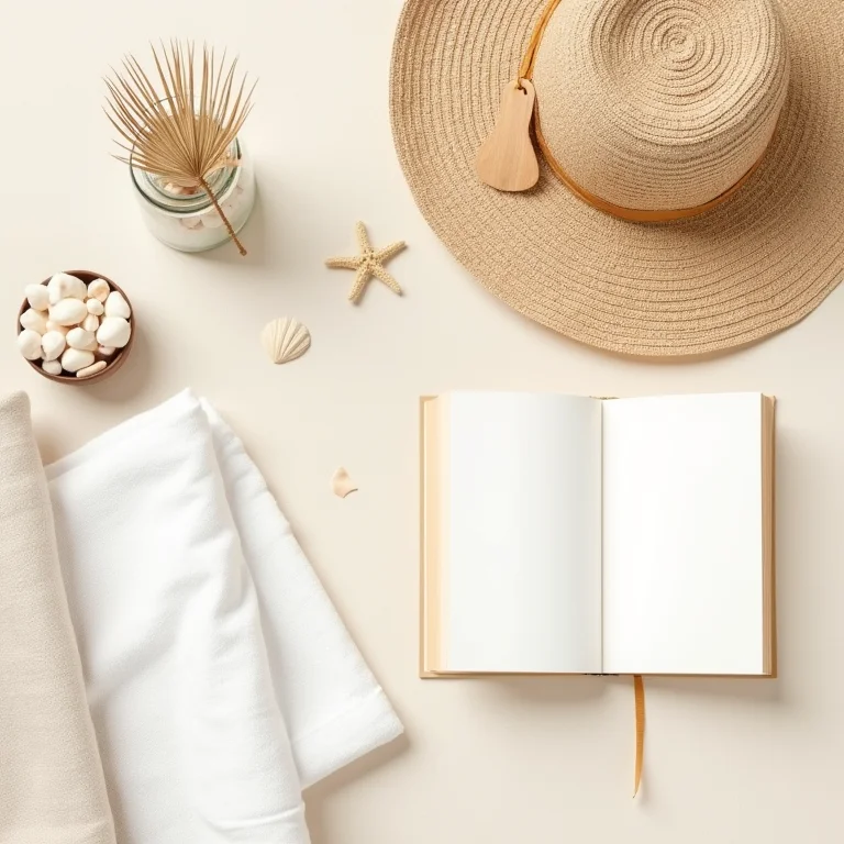 Acessórios de praia minimalistas e elegantes para decoração de pousada.