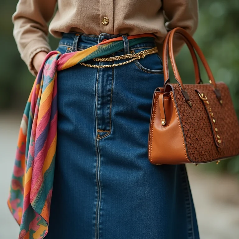 Acessórios que valorizam a saia longa jeans.