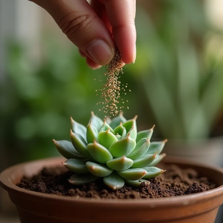 Adubando uma suculenta.