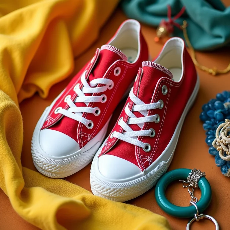 All Star vermelho com acessórios coloridos