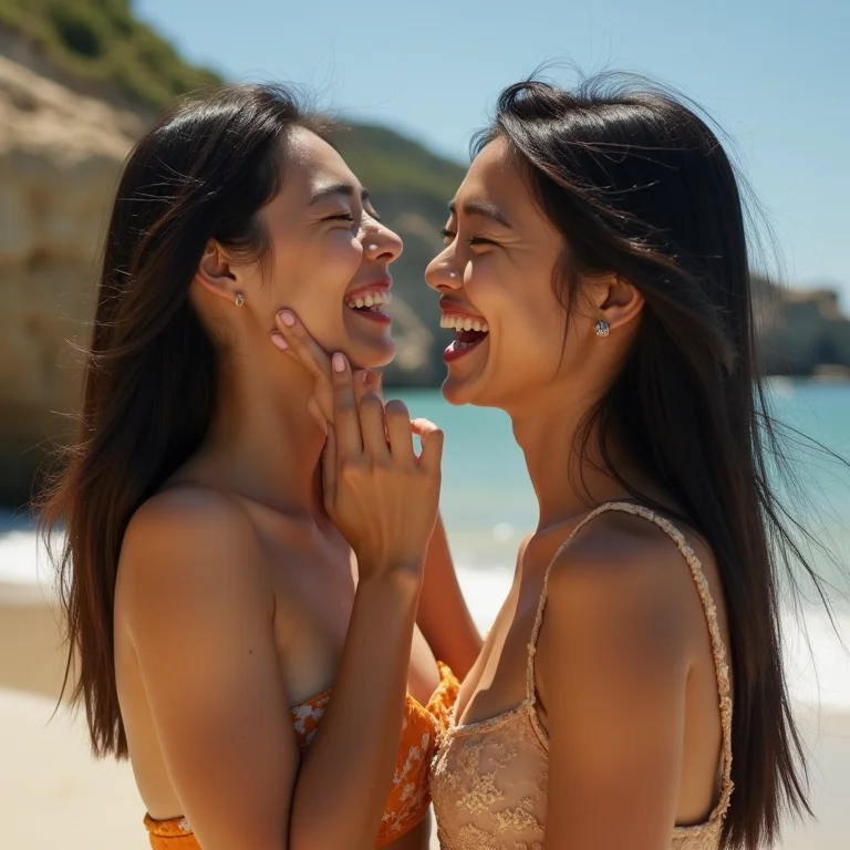 Amigas se divertindo na Praia do Inferno, Rio de Janeiro