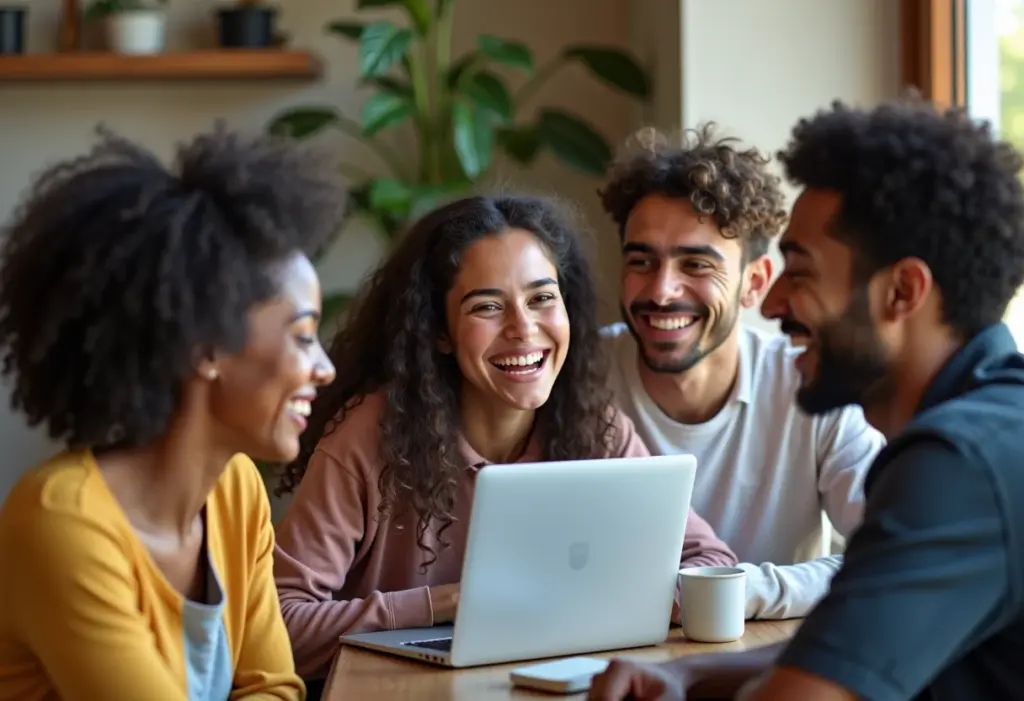 Amigos diversos em videochamada internacional