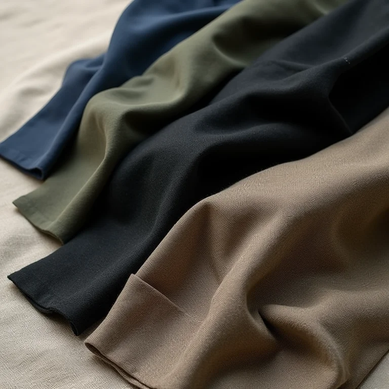 Amostras de calça de sarja em diversas cores.