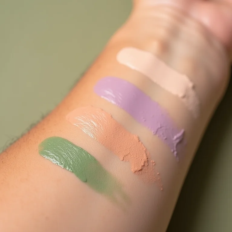 Amostras de corretivos coloridos na pele.