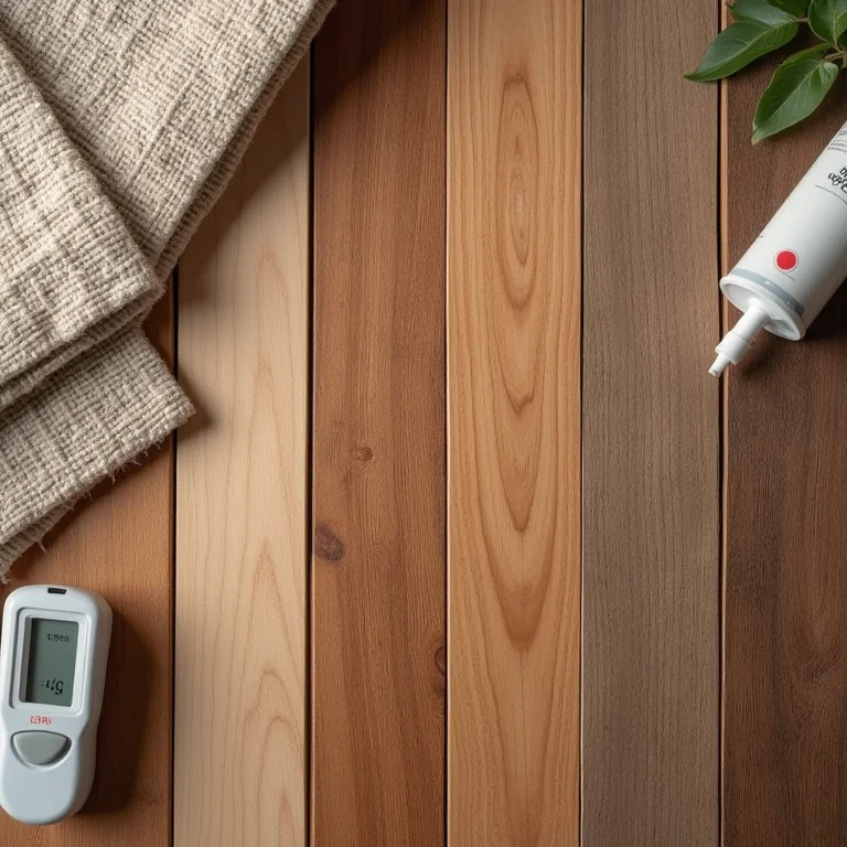 Amostras de madeiras resistentes à umidade para usar no banheiro.