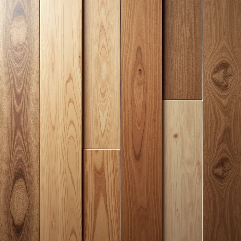 Amostras de pisos laminados que imitam madeira em diversos tons