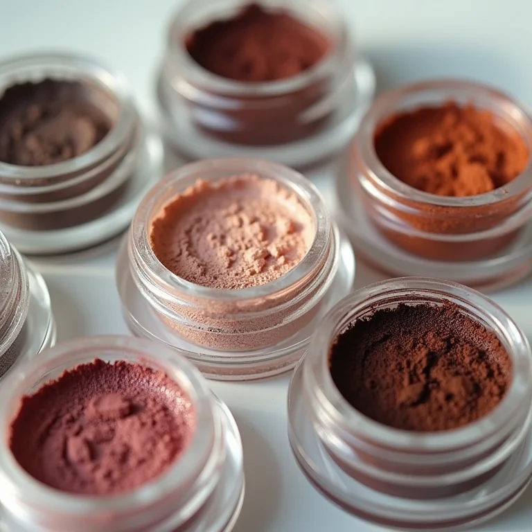 Amostras de sombras com acabamentos matte, shimmer e glitter.