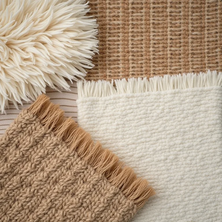 Amostras de tapetes redondos com texturas variadas.